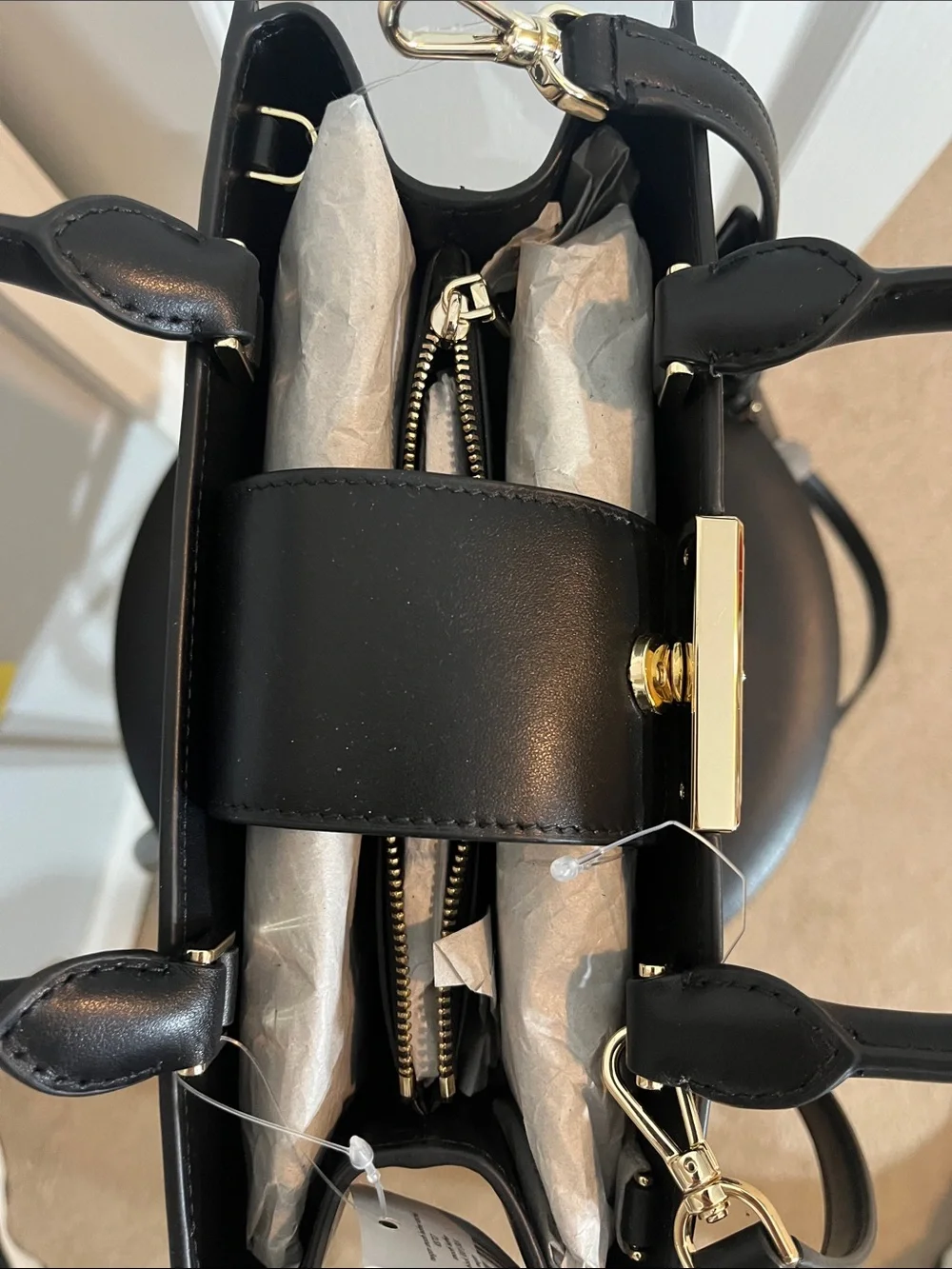 NWT kate spade Black Smooth Leather Structured  Satchel w/Top Handle &Crossbody